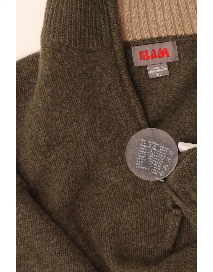 Slam Herren-Pullover mit Reißverschluss am Hals, XL, Khaki, Schurwolle