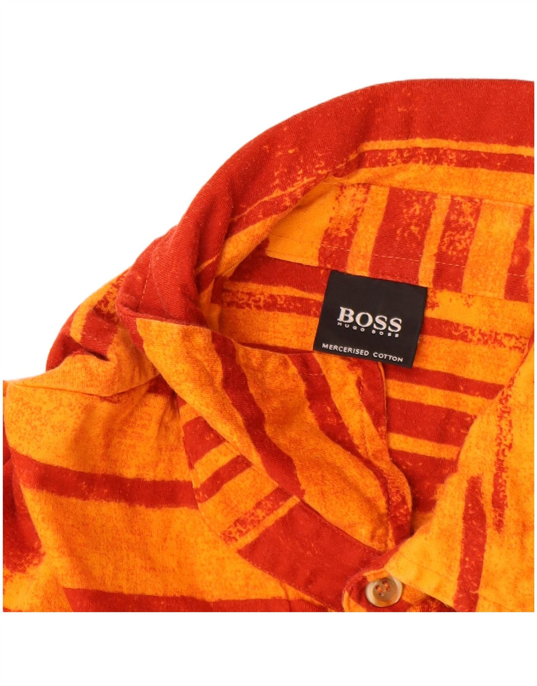HUGO BOSS Herren Kurzarm-Pulloverhemd XL Orange gestreift aus Baumwolle