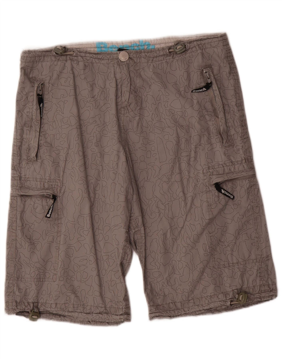 BENCH Herren-Cargoshorts W28 Small Graue geometrische Baumwolle