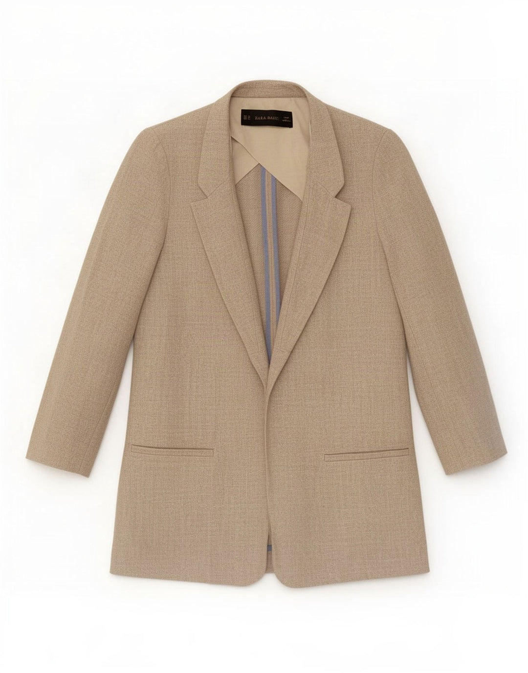 Zara Damen übergroße offene Blazerjacke UK 6 XS Beige Leinen