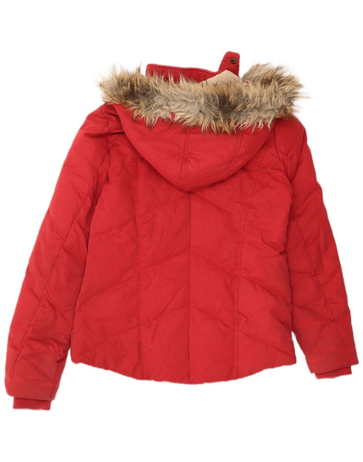 FAT FACE Wattierte Damenjacke mit Kapuze, UK 10, Größe S, Rot, Polyester