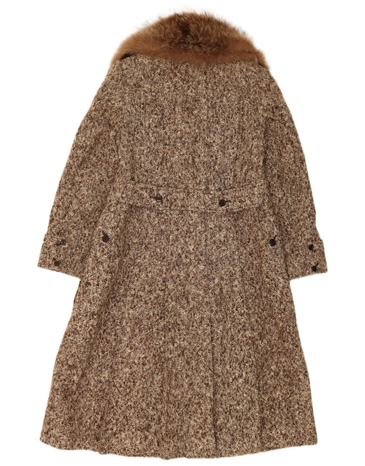 Vintage Damen Zweireihiger Mantel UK 10 Small Brown Flecked