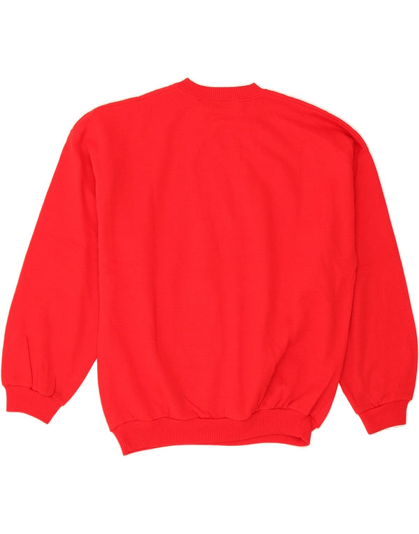 VINTAGE Damen-Pullover mit Rundhalsausschnitt, UK 14, Mittelrot, Blumenmuster, Acryl