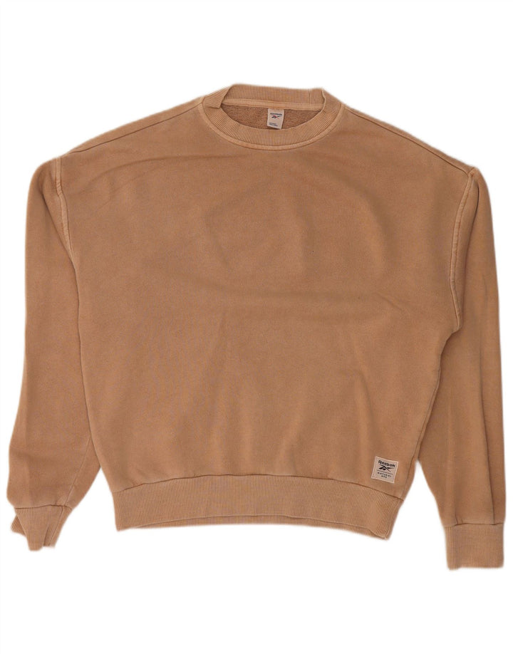 REEBOK übergroßer Damen-Sweatshirt-Pullover, UK 4/6 XS, beige Baumwolle