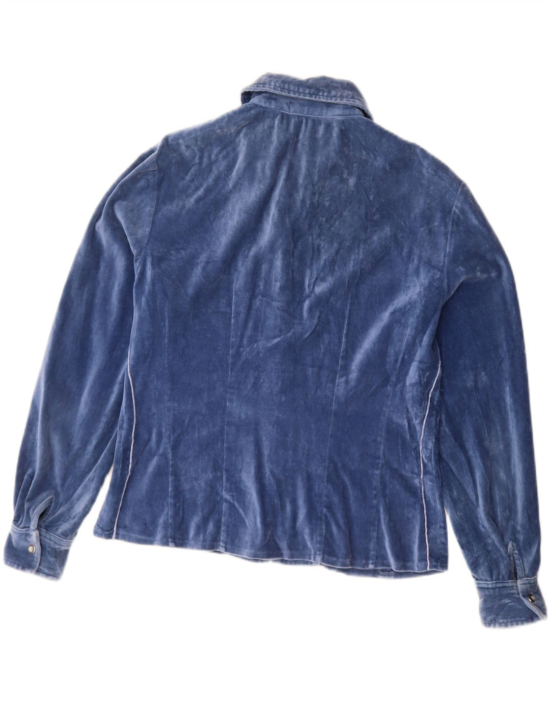 VINTAGE Damen Samthemd UK 14 Mittelblau