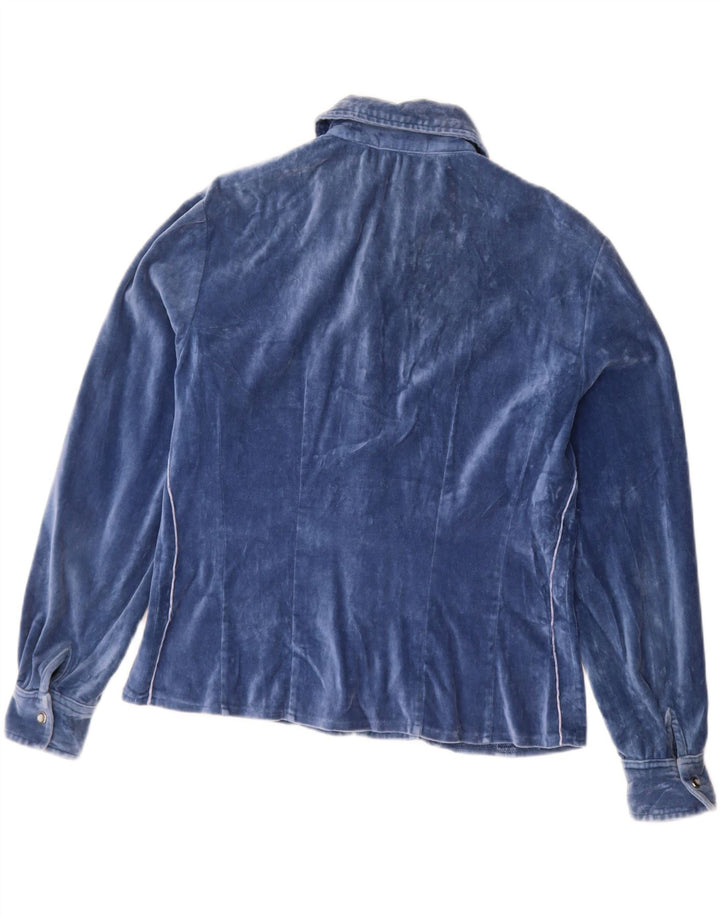VINTAGE Damen Samthemd UK 14 Mittelblau