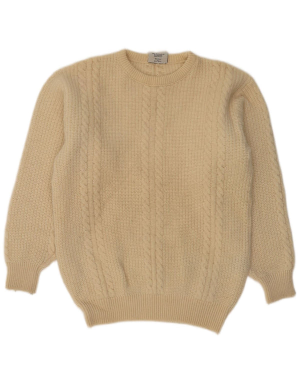 VINTAGE Herren-Pullover mit Rundhalsausschnitt, groß, beige, Schurwolle