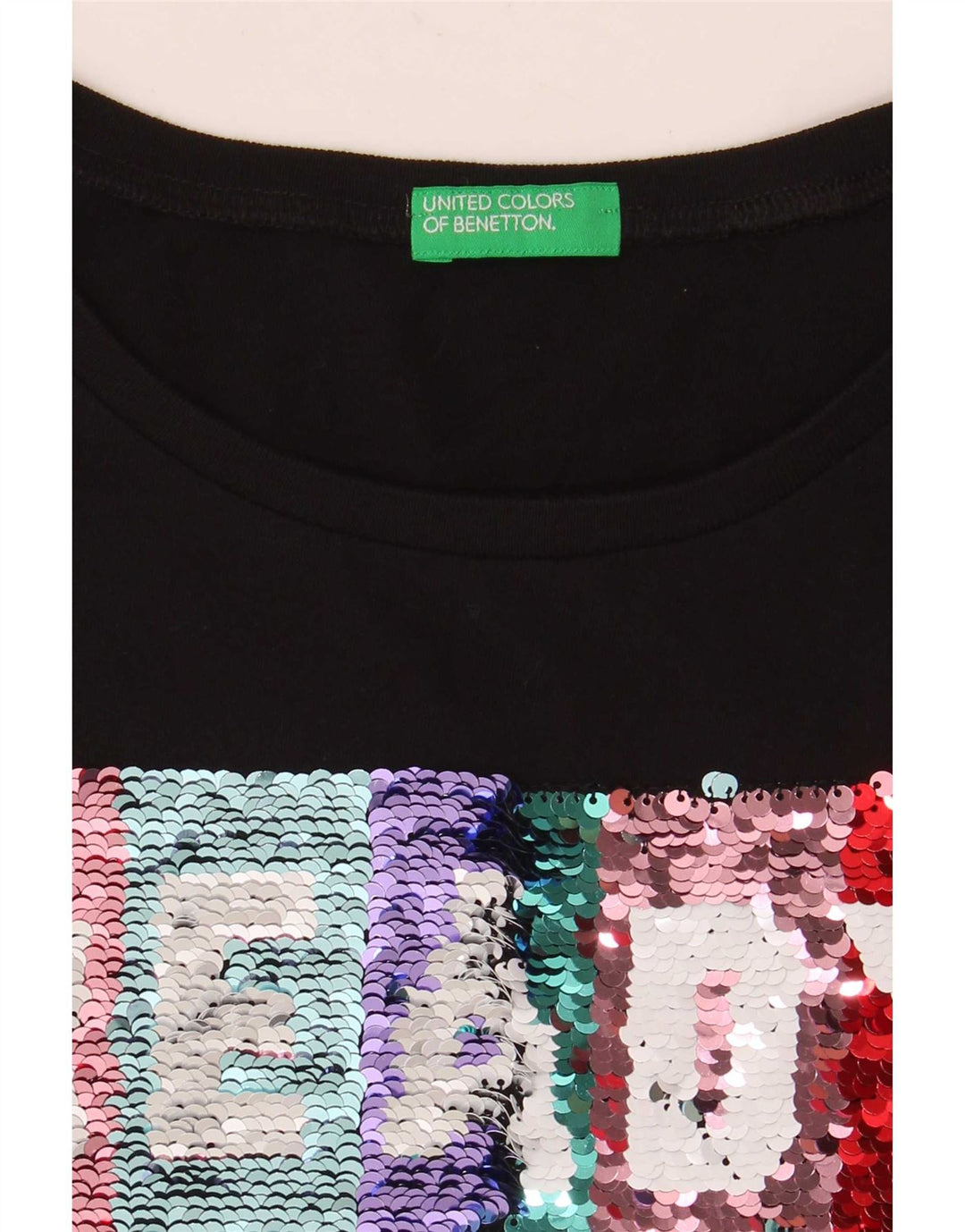 Benetton Womens Graphic T-Shirt Top UK 10 Small Schwarz