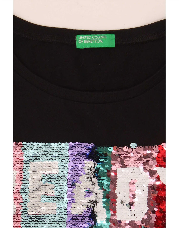 Benetton Womens Graphic T-Shirt Top UK 10 Small Schwarz