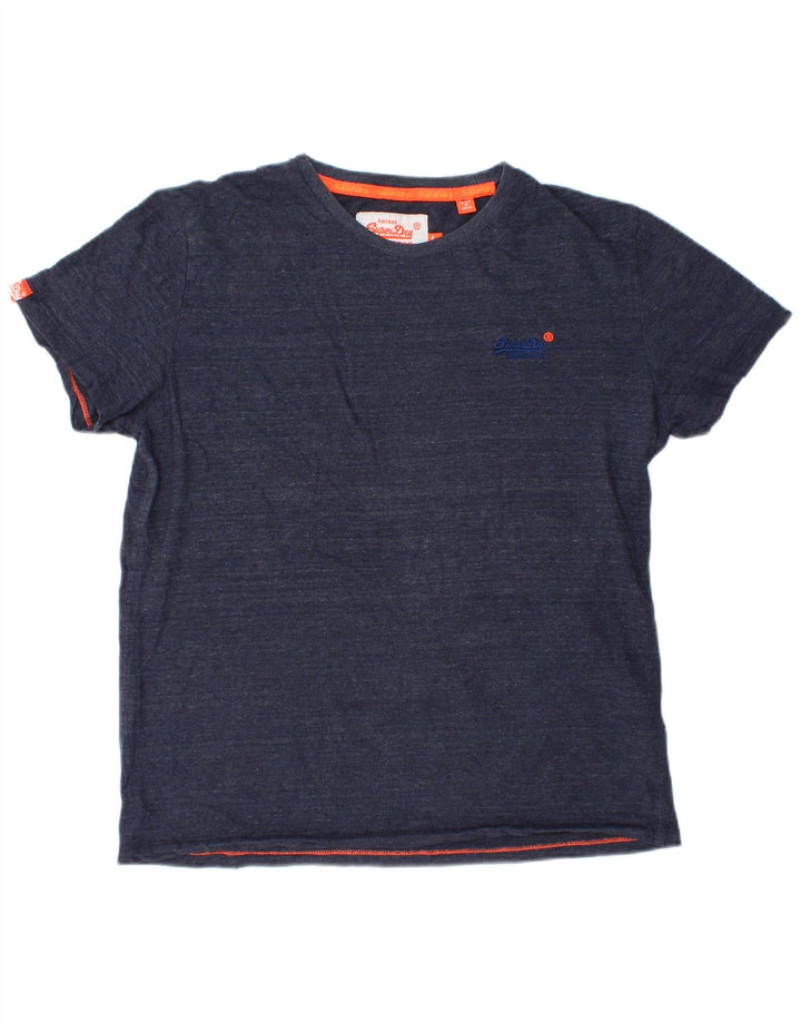 Superdry Damen T-Shirt Top UK 16 Large Marineblau gesprenkelte Baumwolle