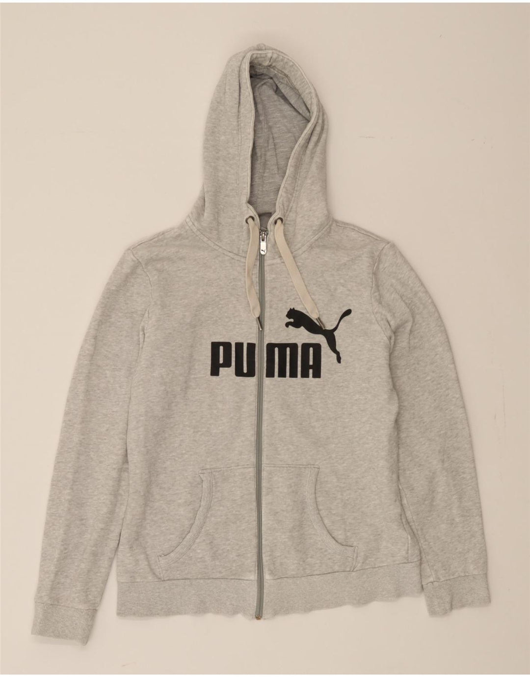 PUMA Womens Graphic Zip Hoodie Sweater UK 12 Medium Grey Vintage Puma and Second-Hand Puma from Messina Hembry 