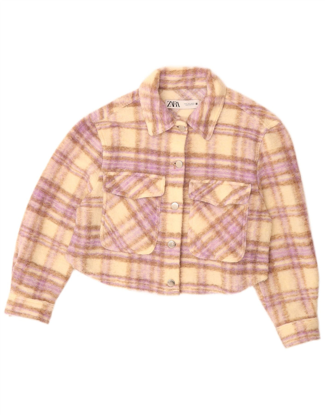 ZARA Damen Übergroße Crop Bomberjacke UK 10 Small Beige Check Polyester
