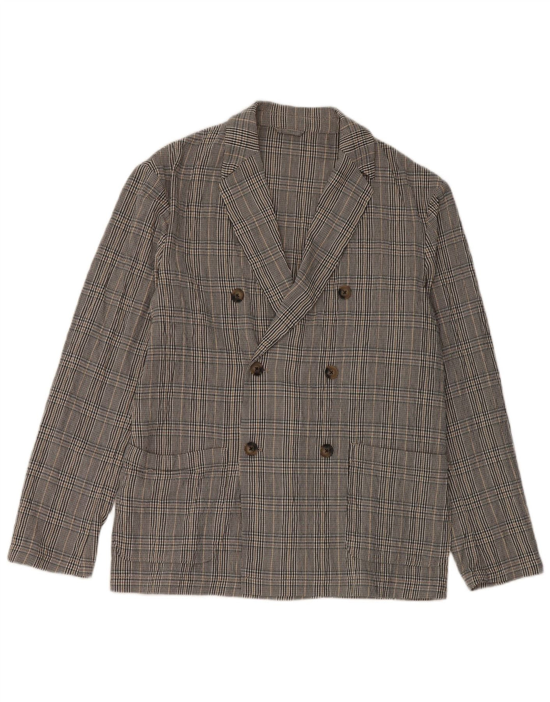 Zweireihiger Herren-Blazer von Zara, Größe 38, mittelschwarz, kariert, Baumwolle