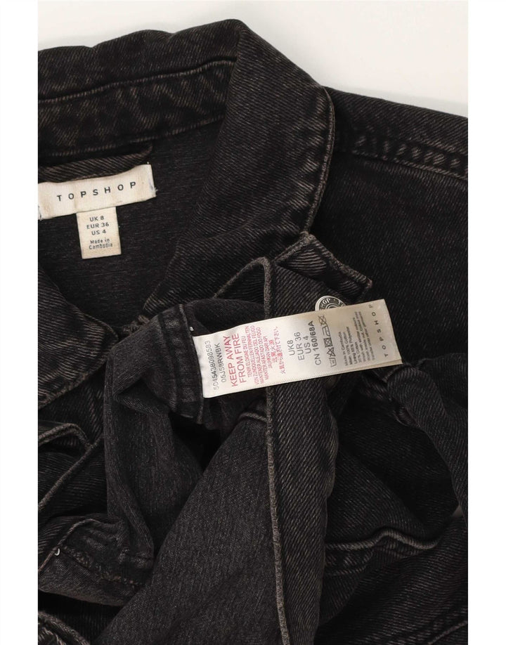 Topshop Damen Crop Denim Jacke UK 8 Small Schwarze Baumwolle