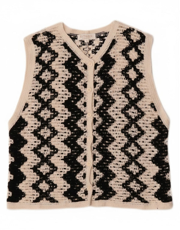 Vintage Damen Crop Ärmelloser Cardigan Pullover UK 14 Medium Off White