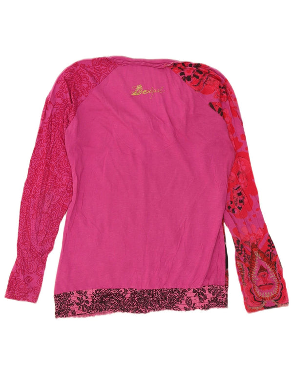 Desigual Womens Graphic Top Langarm UK 14 Medium Pink Floral Cotton
