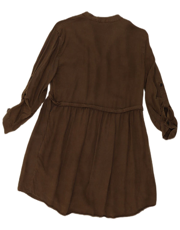 Zara Damen-Hemdkleid mit 3/4-Ärmeln, Größe S, Khaki, Lyocell