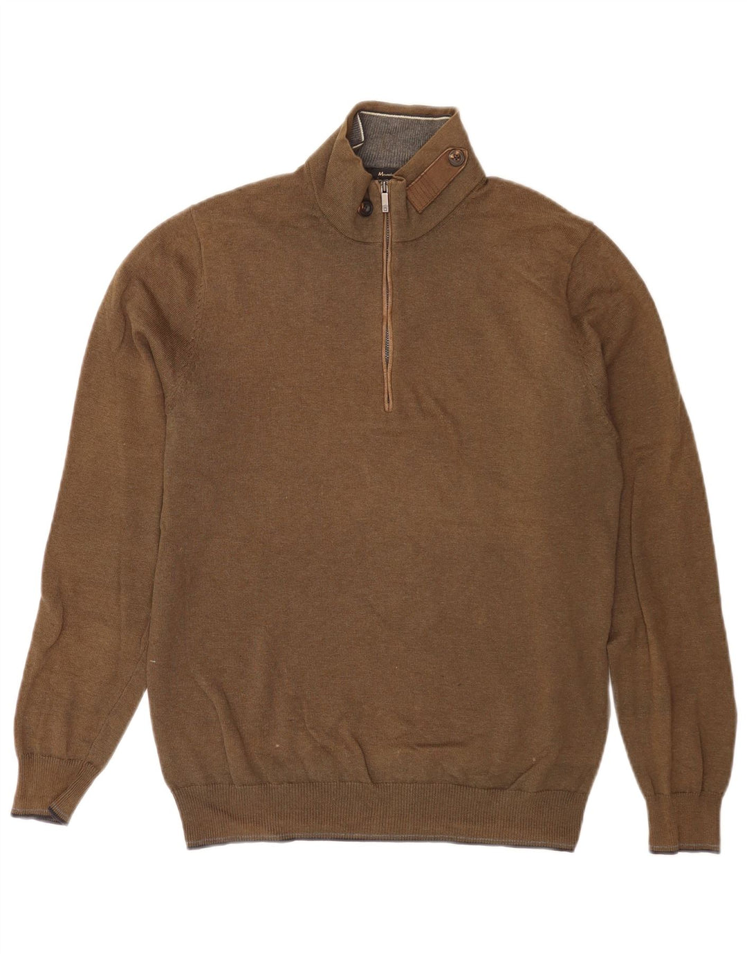Massimo Dutti Herren-Pullover mit Reißverschluss am Hals, Mittelkhaki