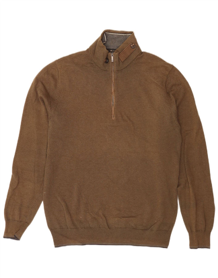 Massimo Dutti Herren-Pullover mit Reißverschluss am Hals, Mittelkhaki