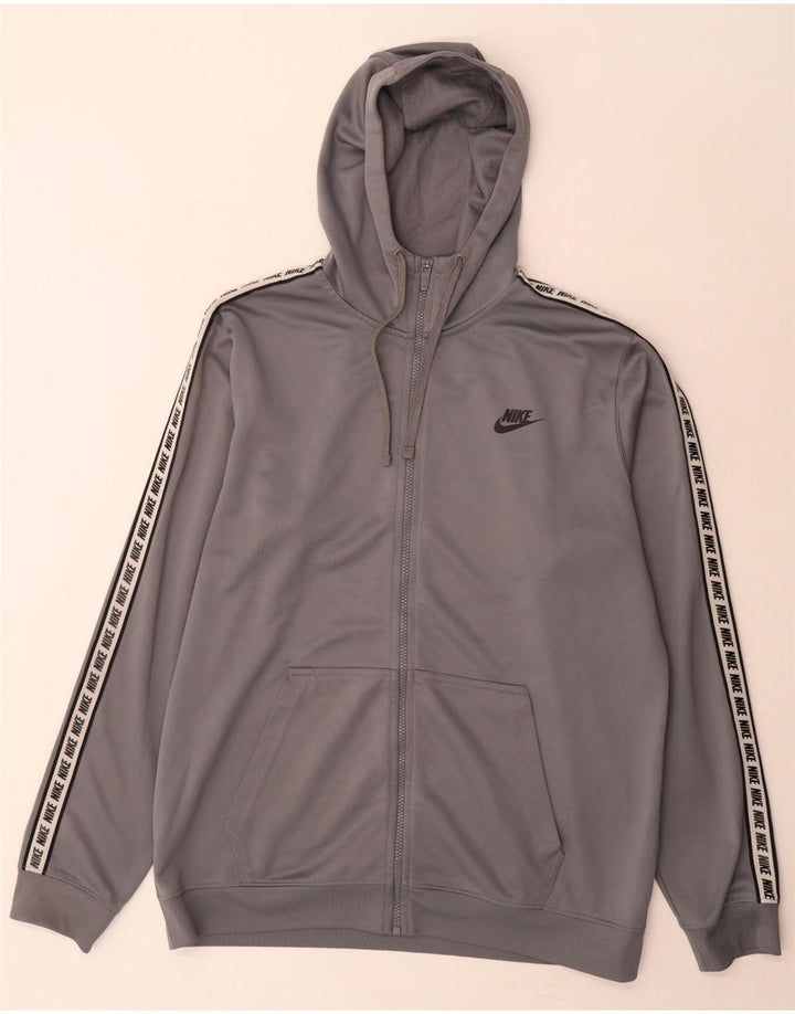 Nike Herren-Kapuzenpullover mit grafischem Reißverschluss, groß, graues Farbblock-Polyester