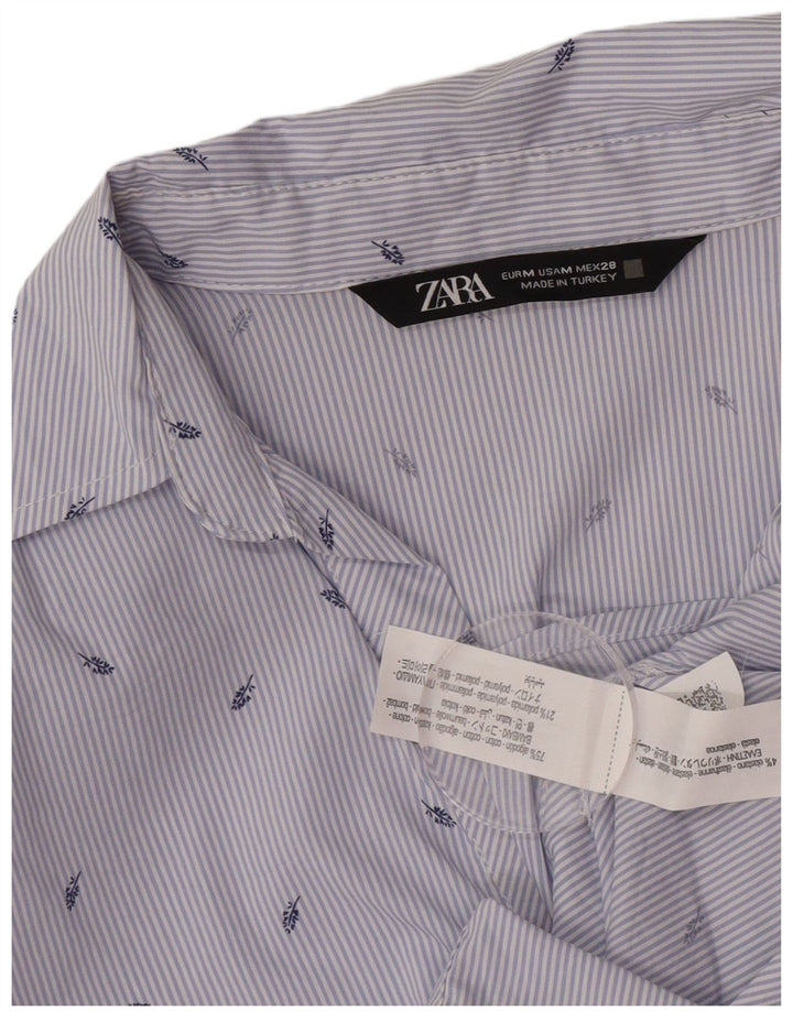 Zara Damenhemd UK 12 Mittelblaue Nadelstreifen-Baumwolle