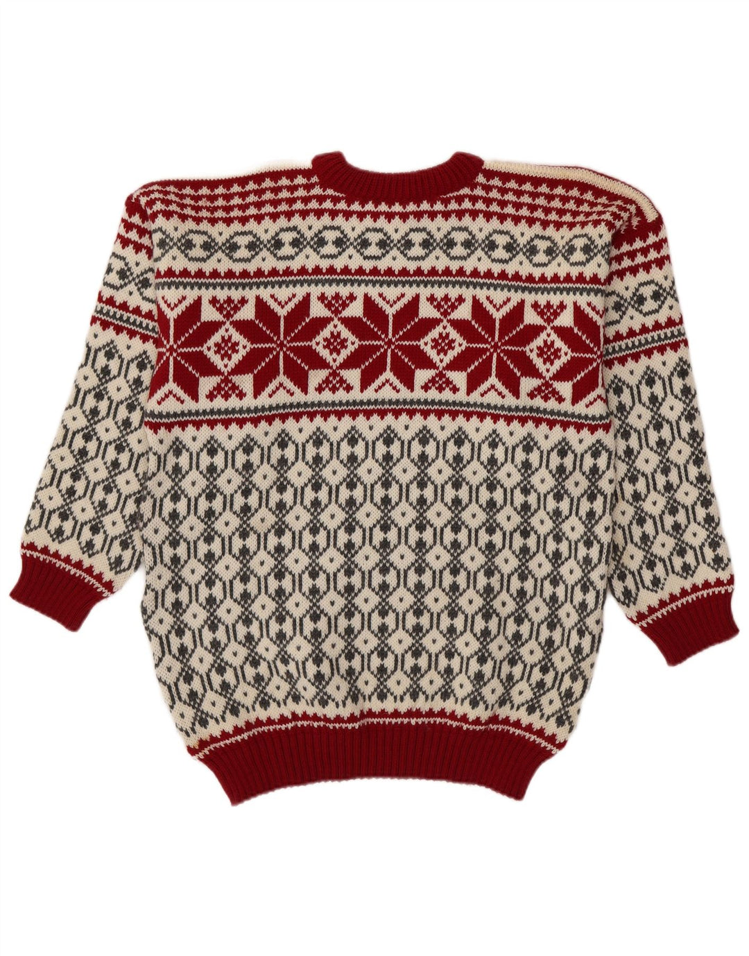 Voss Herren-Unisex-Pullover mit Rundhalsausschnitt, mittelgroß, gebrochenes Weiß, Fair Isle-Muster