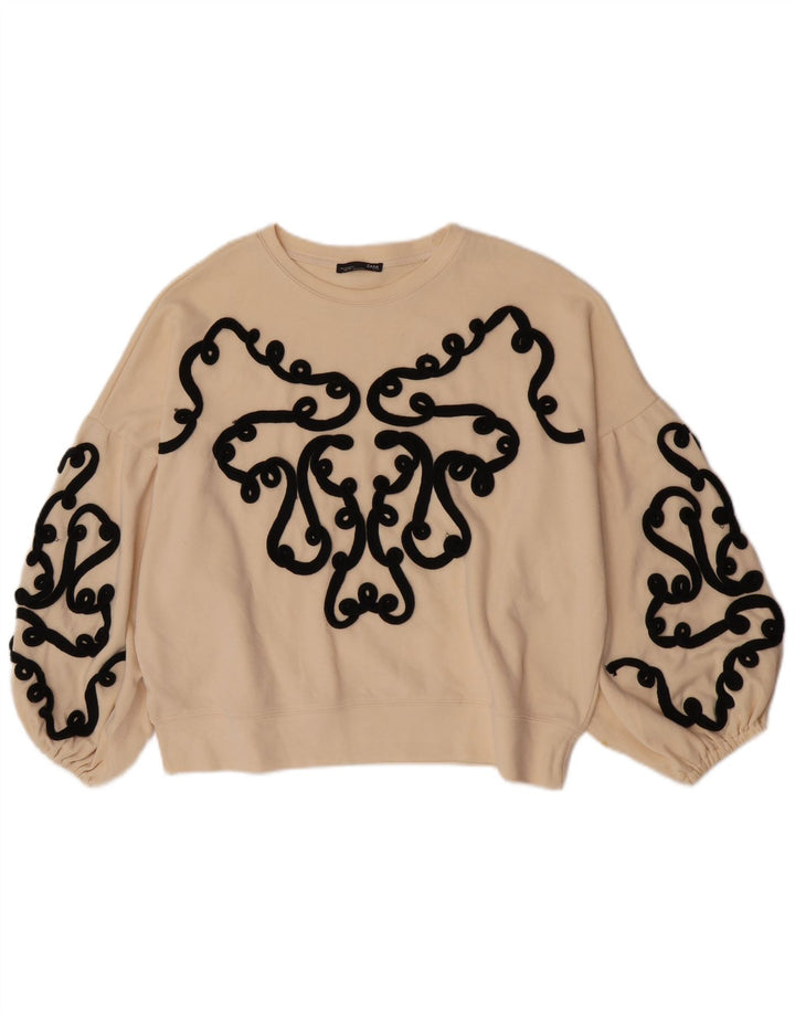 Zara Damen Crop Oversized Sweatshirt Pullover UK 10 Small Beige