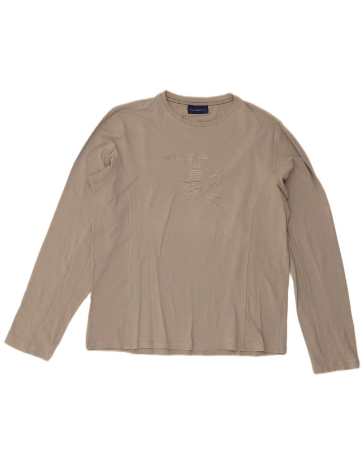 Trussardi Jeans Damen Graphic Top Langarm UK 14 Mittelgraue Baumwolle