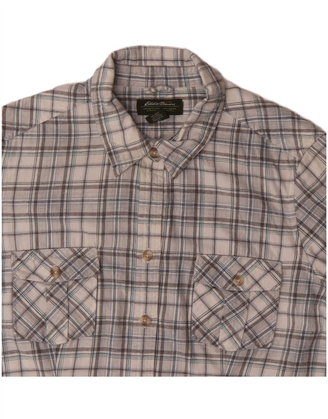 EDDIE BAUER Damenhemd UK 16 Große grau karierte Baumwolle