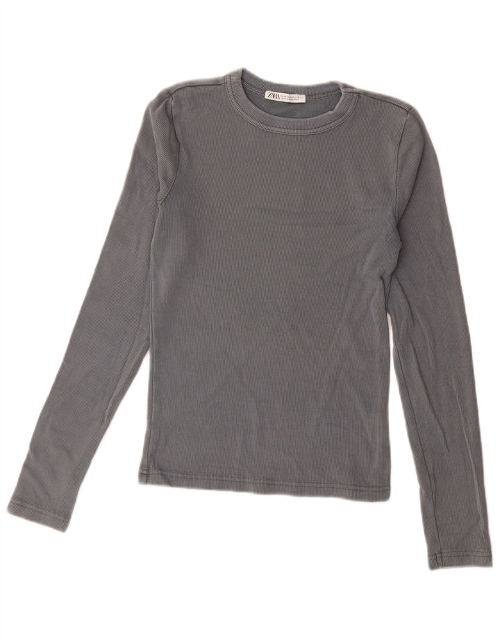 Zara Damen Top Langarm UK 12 Mittelgrau