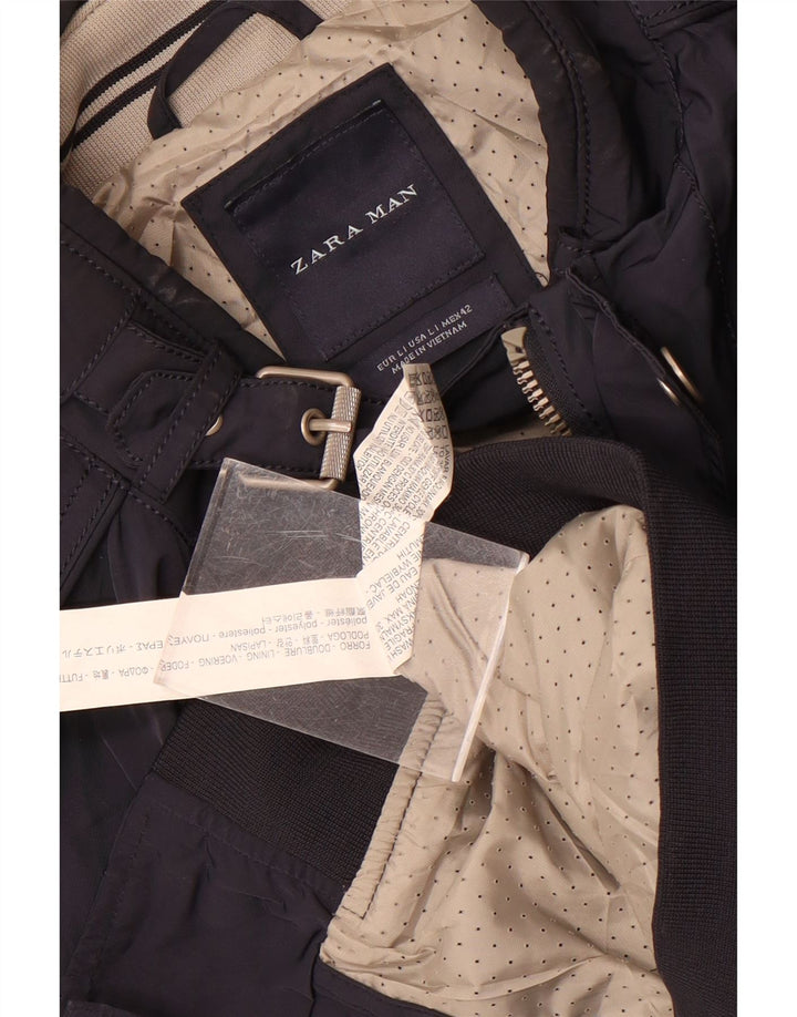 Zara Herren Bomberjacke UK 40 Large Marineblau Polyester