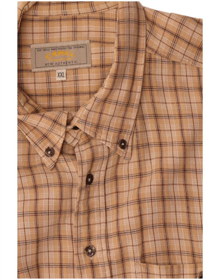 Camel Herren-Flanellhemd 2XL, beige karierte Baumwolle