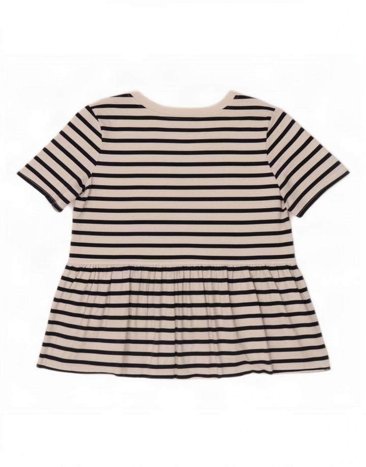 Zara Damen Bluse Top UK 10 Small Weiß gestreift