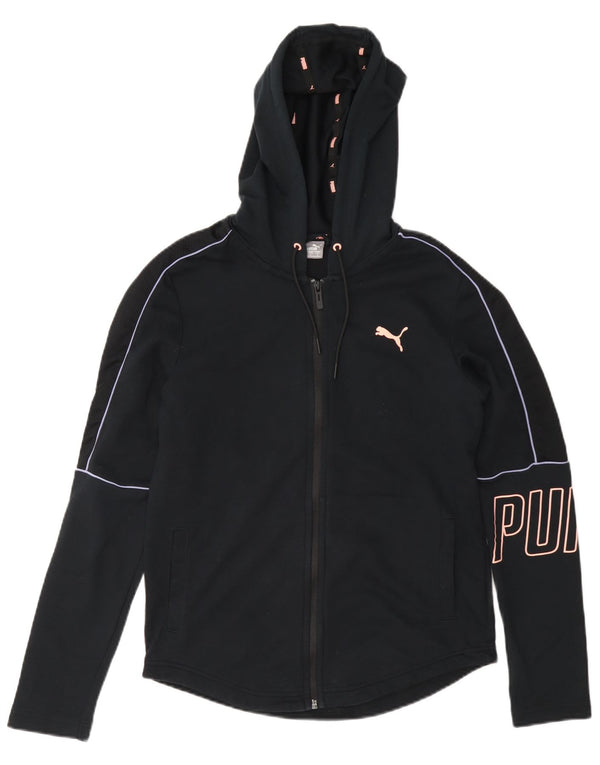 Puma Womens Graphic Zip Hoodie Pullover UK 10 Small Marineblau Baumwolle