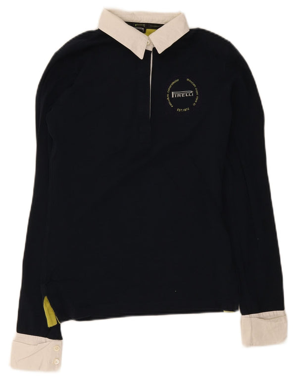 Pirelli Womens Long Sleeve Rugby Polo Shirt UK 6 XS Navy Blue Colourblock