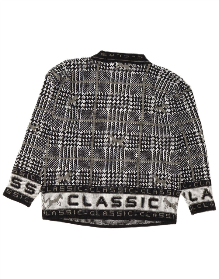 Vintage Herren Pullover mit grafischem Rundhalsausschnitt, groß, schwarz kariert