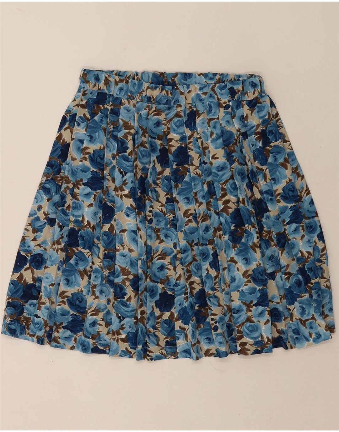 Vintage Damen Faltenrock W28 Mittelblau geblümt