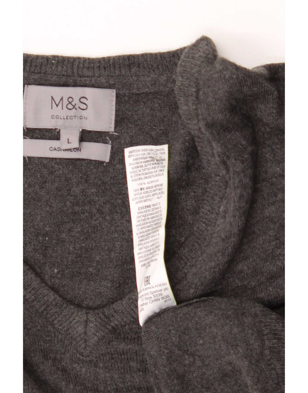 Marks & Spencer Herren-Pullover mit V-Ausschnitt, groß, Acryl, Grau