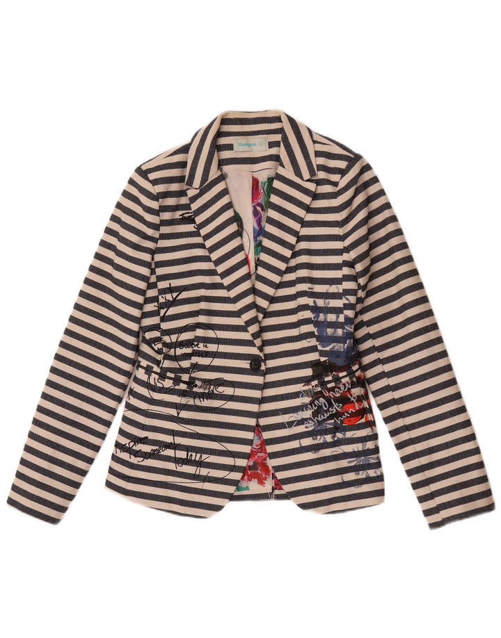 Desigual Womens Graphic Blazer Jacke EU 38 Mittelmarineblau gestreift