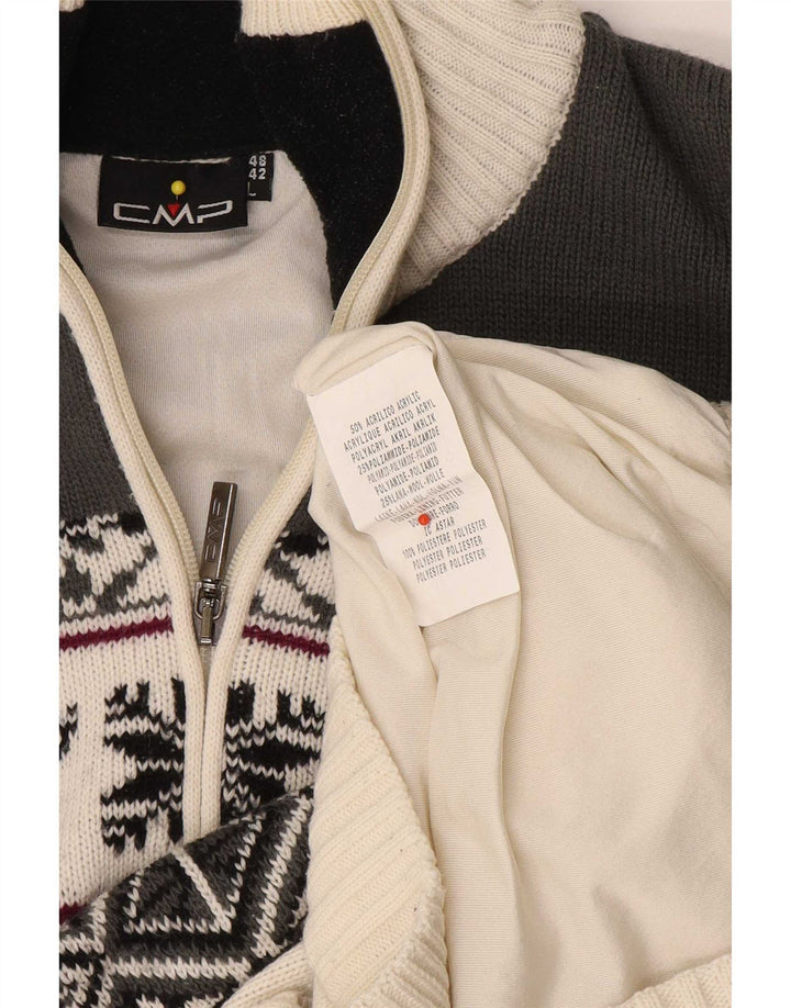 CMP Herren-Pullover mit Reißverschluss am Hals, groß, Weiß, Fair-Isle-Acryl