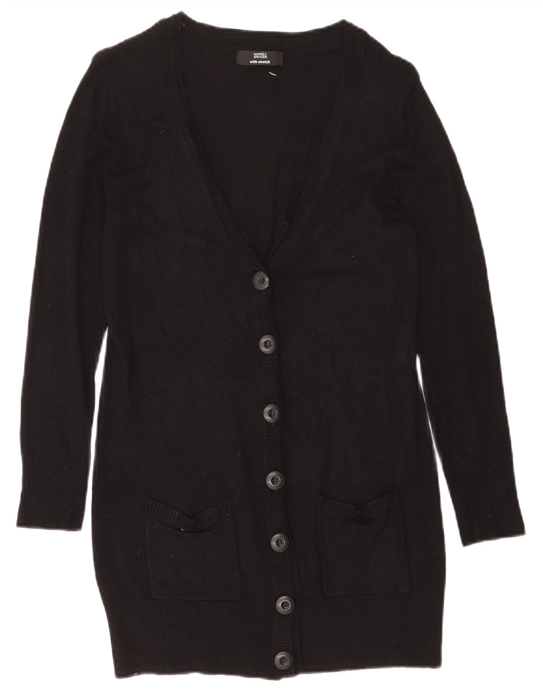 Marks & Spencer Damen Longline-Cardigan-Pullover UK 10 Small Schwarze Viskose