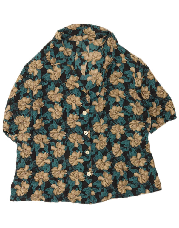 Vintage Damen Kurzarmshirt UK 16 Großes mehrfarbiges Blumenmuster