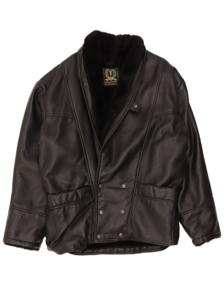 Alta Moda Herren Zweireihige Lammfelljacke UK 42 XL Schwarzes Lammfell