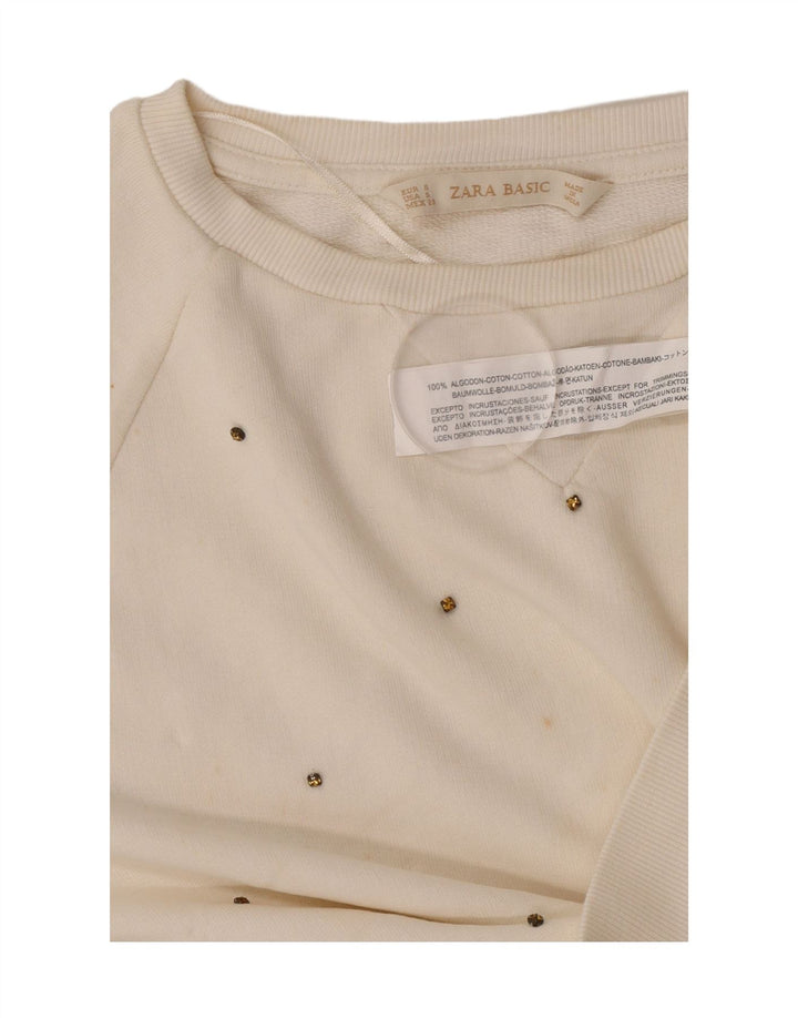 Zara Damen Sweatshirt Pullover UK 10 Small Weiße Baumwolle
