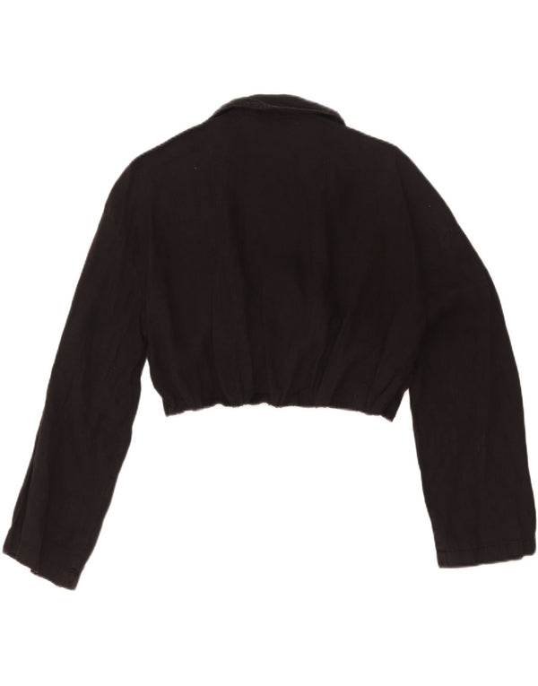 Zara Damen Crop Wrap Shirt Bluse UK 12 Medium Schwarz