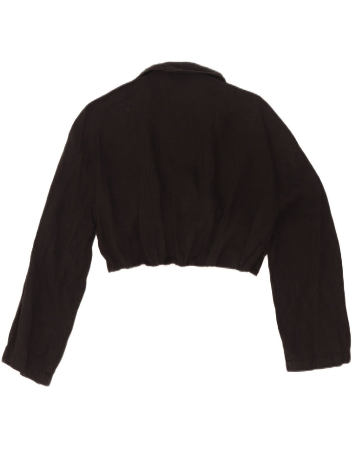 Zara Damen Crop Wrap Shirt Bluse UK 12 Medium Schwarz