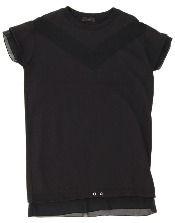 Diesel Damen Übergroßes T-Shirt-Kleid UK 10 Small Schwarz Baumwolle