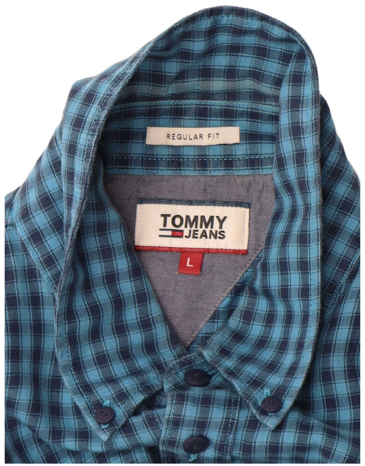 TOMMY HILFIGER Herren-Hemd mit normaler Passform, groß, blau kariert, Baumwolle