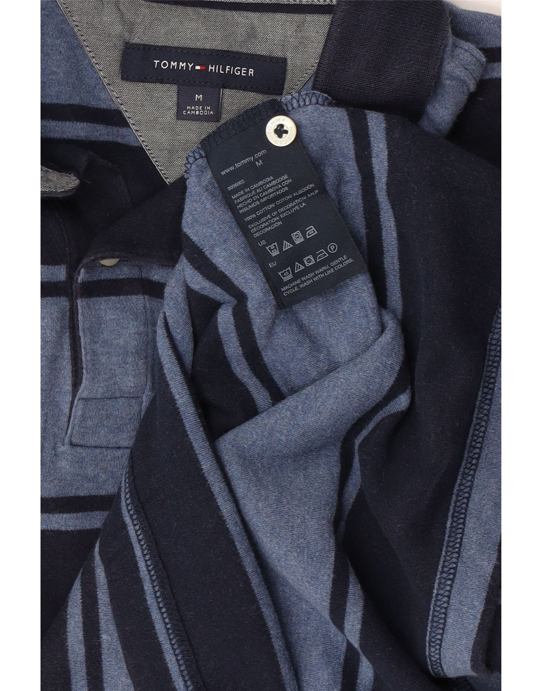 Tommy Hilfiger Herren-Poloshirt aus mittelblauer, gestreifter Baumwolle
