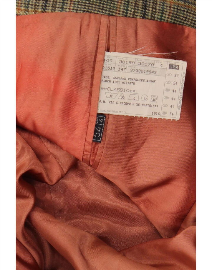 Vintage Herren 2-Knopf-Blazerjacke IT 54 2XL Grüne Hahnentrittwolle